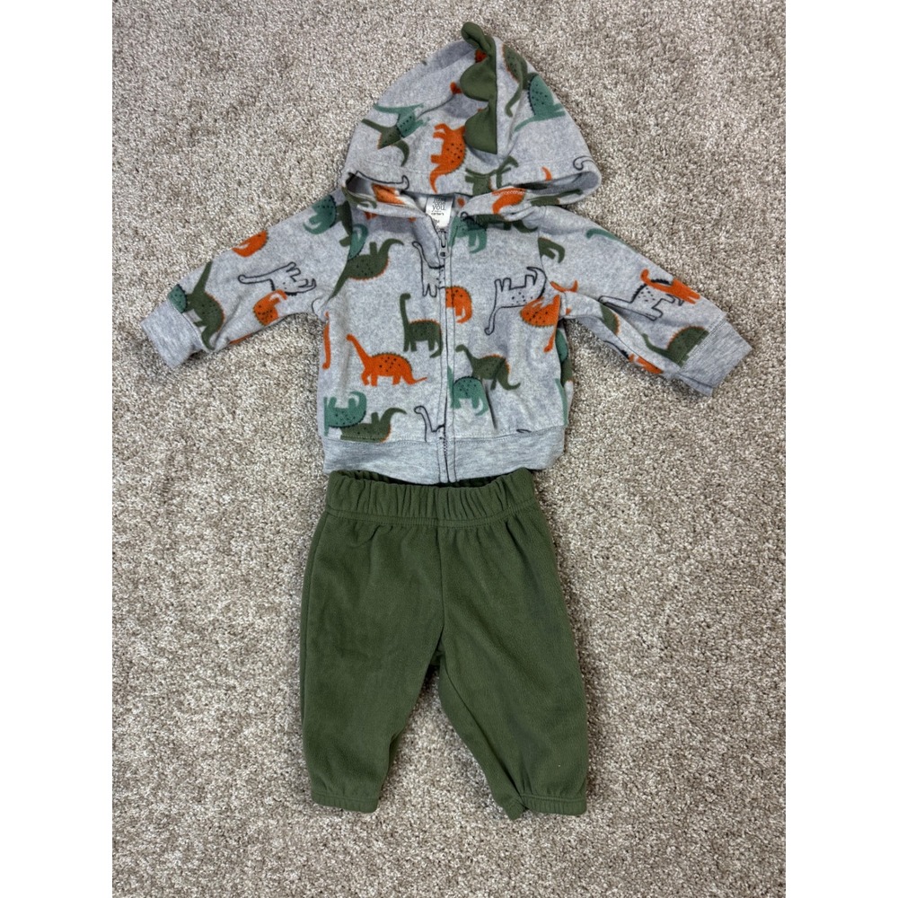 Just One You by Carters Baby Boy 3M Dinosaur Fleece Hoodie and Pants Set Gray